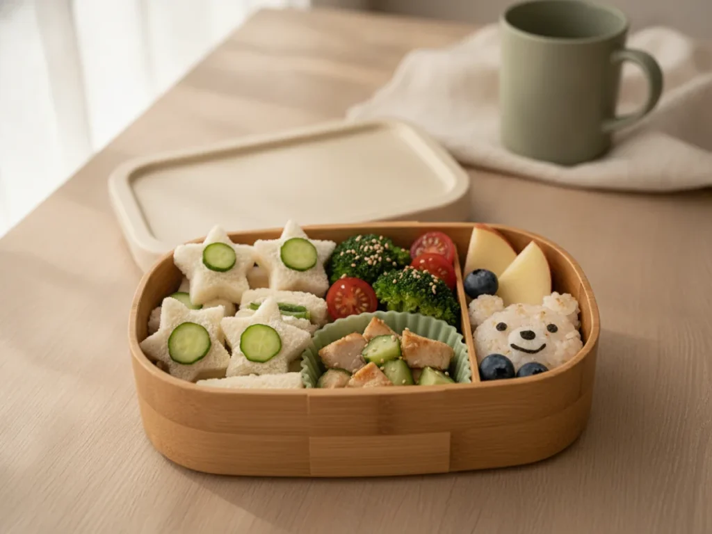 A child-friendly bento lunchbox with organised portions