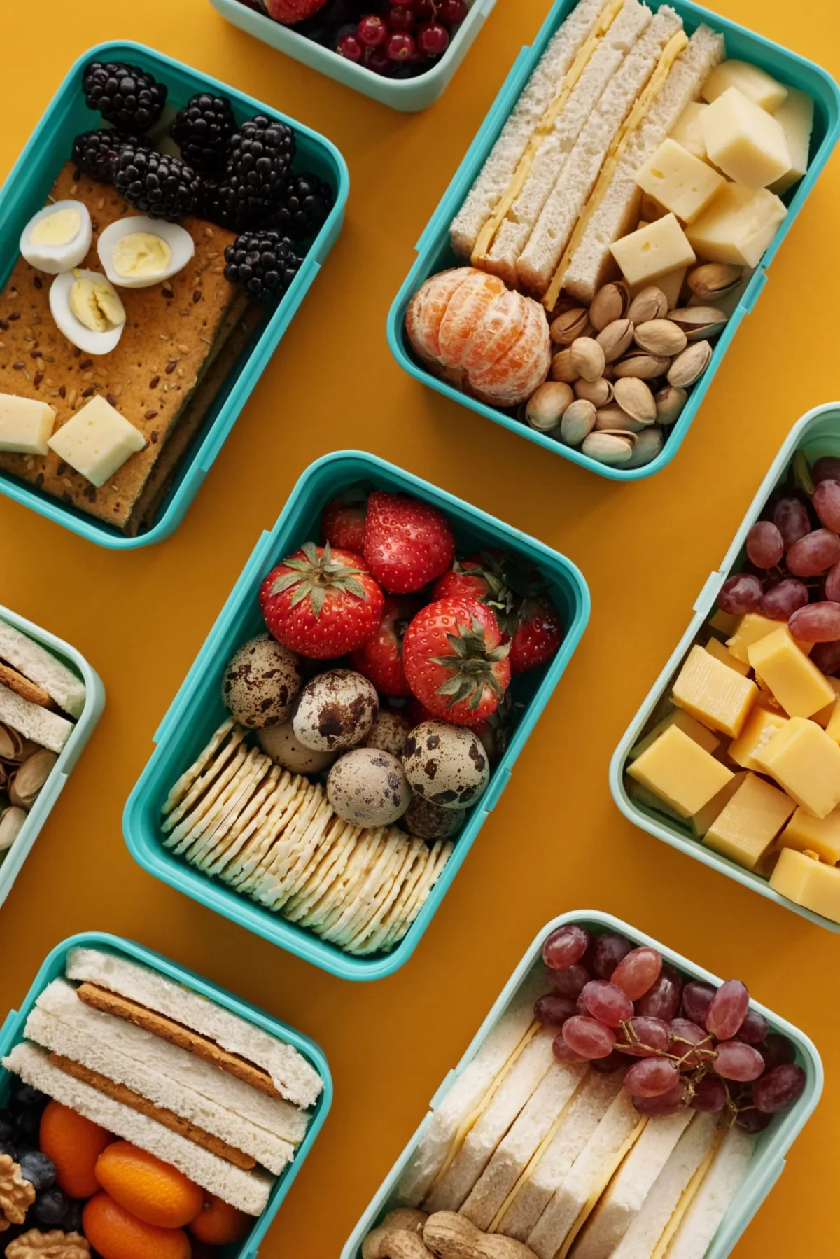 No-sandwich school lunch with mini egg muffins, fruit and vegetable sticks